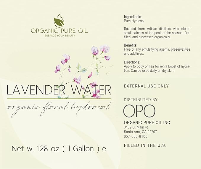 OPO Lavender Water Hydrosol - Pure Steam Distilled Natural Non GMO Calming Bulk Body, Face, Facial Toner, Aromatherapy, Set Makeup, Cleanser Mist Spritz (128 oz / 1 Gallon)-BrightBean Baby