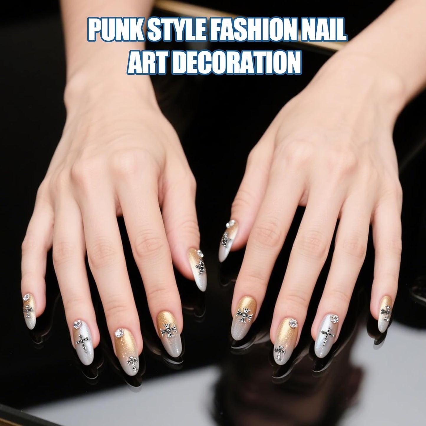 Artdone Nail Art Studs Kit, 3D Silver Cross Nail Charms and Star Gems Bulk Nail Jewels Shiny Crosses for DIY Professional Manicures Decoration-BrightBean Baby