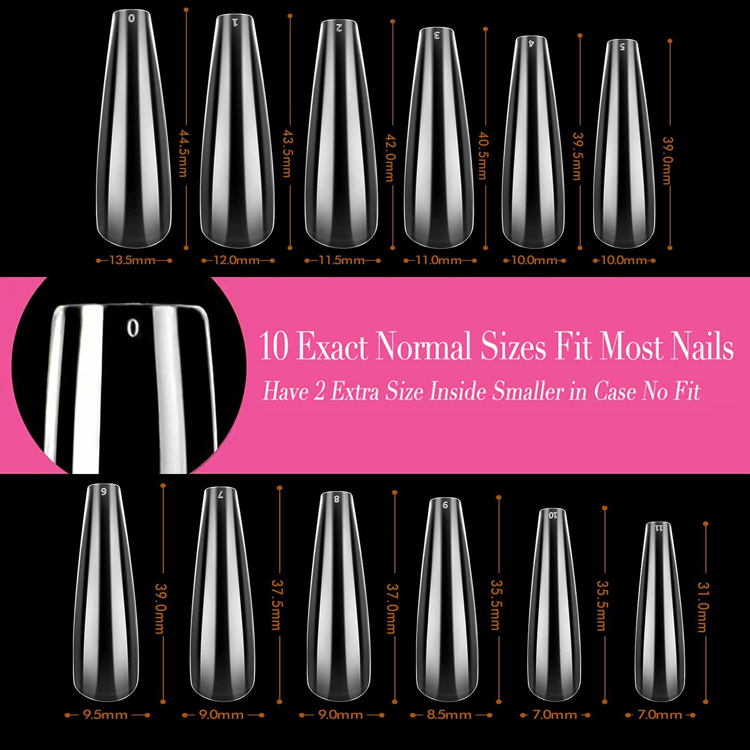 UNA GELLA XXL Coffin Nails Tips Full Cover 216pcs Extra Long Coffin Nail Tips No C Curve Clear Coffin Ballerina Nail Tips False Fake Acrylic Nails for Nail Extensions DIY Art Salon-BrightBean Baby