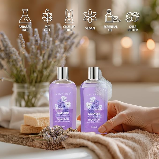 Mothers Day Gifts for Mom - 8 Pcs Lavender Bath & Body Gift Set for Women, Spa Gift Basket with Bath Bomb | Christmas, Birthday Gifts, Self Care & Pampering Gifts for Her, All Occasion Holiday Present-BrightBean Baby