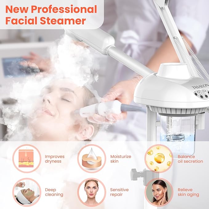 TASALON 2-in-1 Professional Facial Steamer with 5X Magnifying Lamp, Esthetician Steamer on Wheels, White, Facial Steamer, Cleansing, Hydrating, Pore Treatment-BrightBean Baby