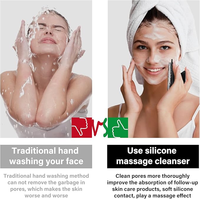 2 Pack Face Scrubber,Silicone Facial Cleansing Brush for Men & Women,Reusable Gentle Facial Waterproof Cleansing Skin Brush Exfoliating Scrubber for Sensitive Skin (Black/Pink)-BrightBean Baby