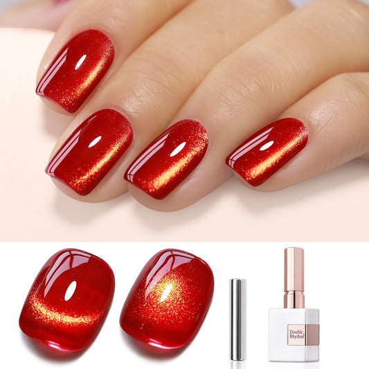 Double Rhythm Cat Eye Gel Polish with Magnet 15ML Ice Glass Holographic Glitter Shimmer Translucent Sheer Color Salon Soak Off Magnetic at Home (Blood Red-MC1145)-BrightBean Baby