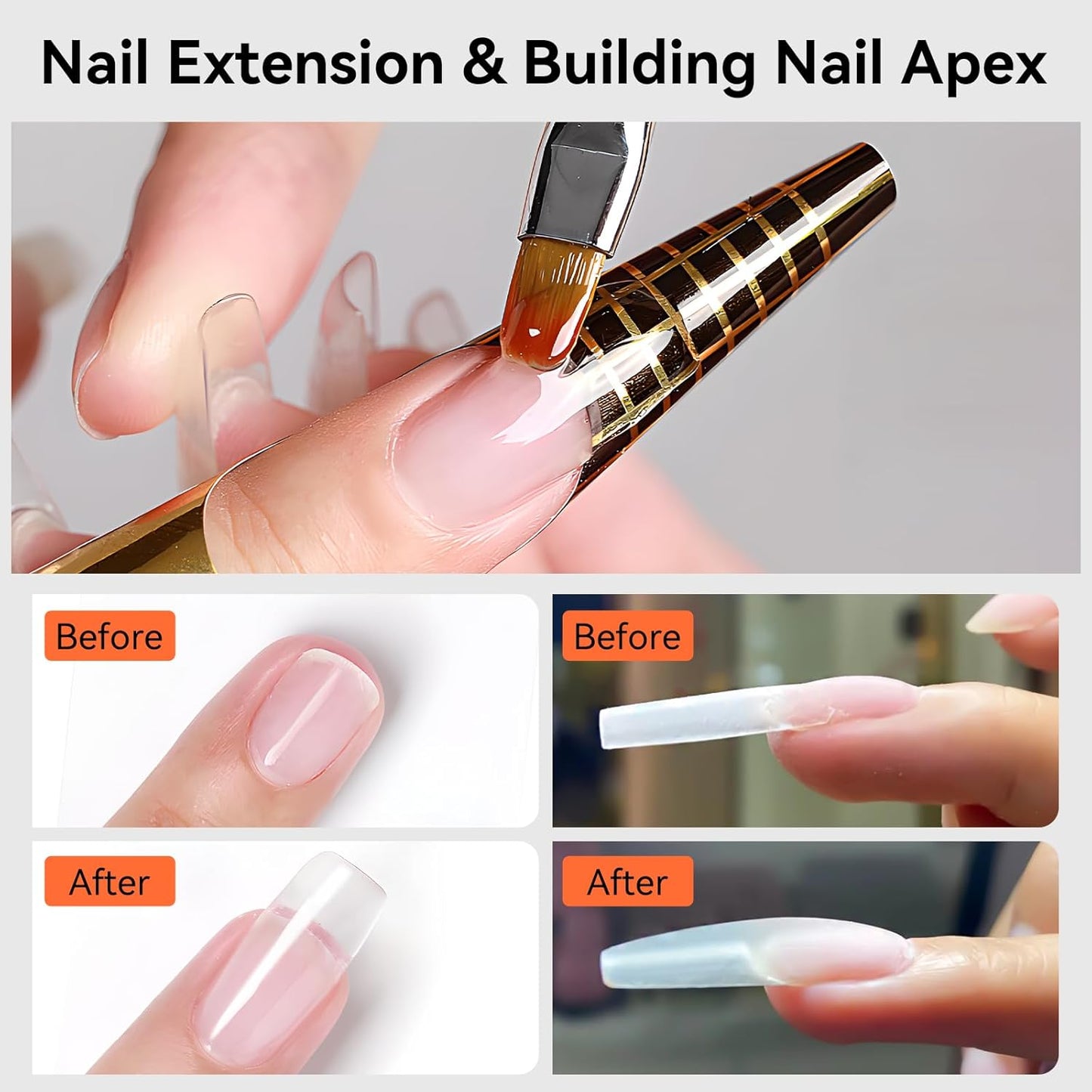 Makartt Clear Gel Builder: Nail Extension, Strong, Self-Levelling, Long Lasting for Strengthener Sculpture Broken Nails Repair Protection, UV LED Lamp Cure Required, Home Salon DIY Manicure 1.06 oz-BrightBean Baby