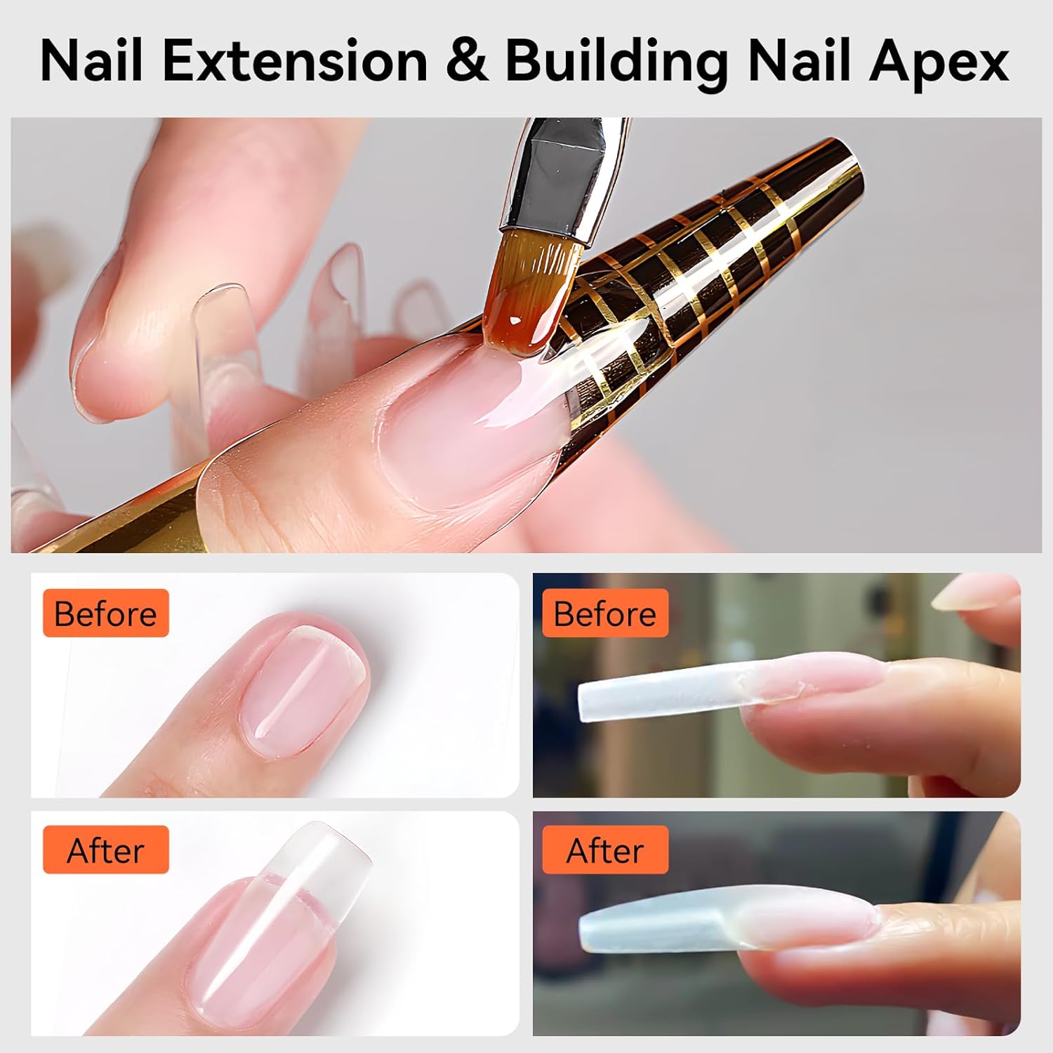Makartt Clear Gel Builder: Nail Extension, Strong, Self-Levelling, Long Lasting for Strengthener Sculpture Broken Nails Repair Protection, UV LED Lamp Cure Required, Home Salon DIY Manicure 1.06 oz-BrightBean Baby
