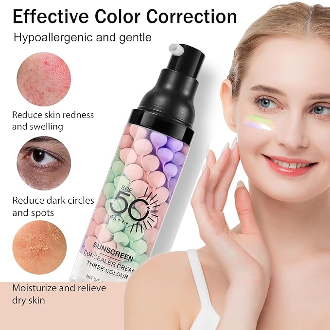 3 In 1Primer for Face Before Makeup,Sunscreen Isolation Cream, SPF 50, One Step Color Corrector Face Primer, Blurs Imperfections Oil Control & Moisturizing Skin Tone Correcting,Radiance Skin-BrightBean Baby