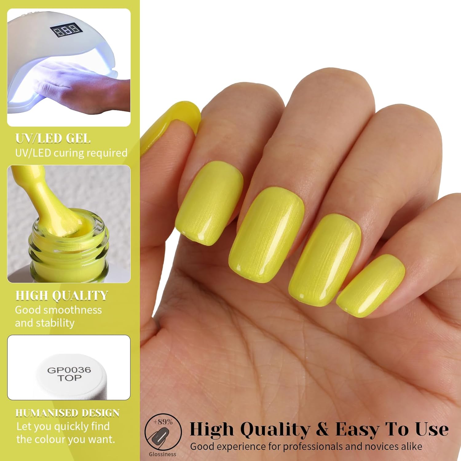 Lemon Yellow Pearl Gel Nail Polish,15ml UV/LED Lamp Soak Off Sparkly Shimmer Yellow Chrome Gel Polish for Manicure Salon or DIY Nail Art at Home- GP0095-BrightBean Baby
