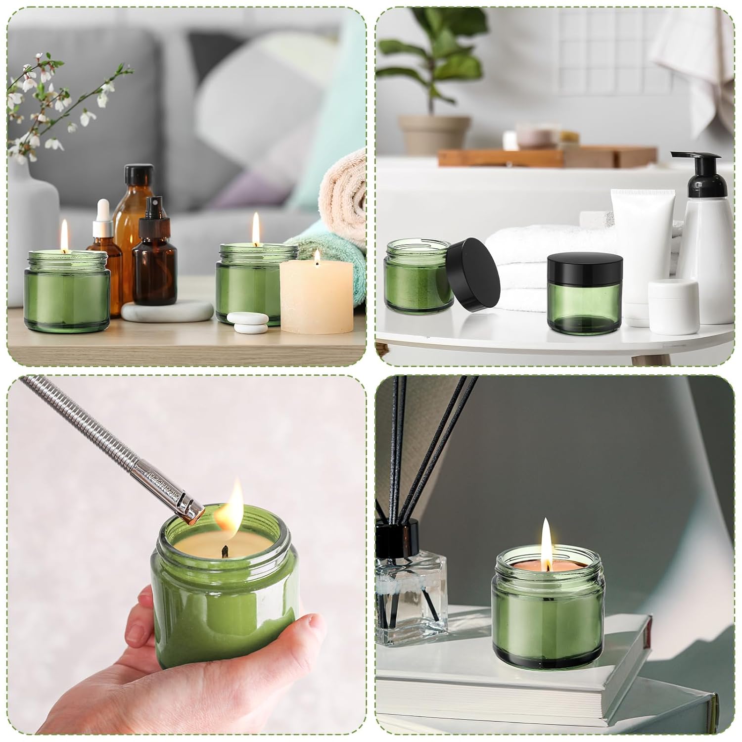 Domensi 48 Pcs 2 oz Glass Jars with Lids Travel Size Round Leakproof Empty Cosmetic Jars with Inner Liners Lid for Storing Makeup Lotions Face Cream Ointments Candle DIY Making (Olive Green)-BrightBean Baby