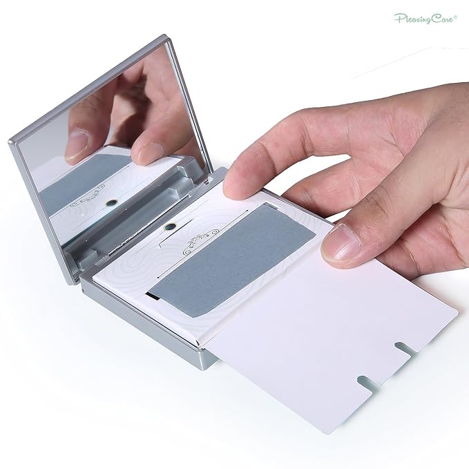 Makeup Mirror with Facial Oil Blotting Paper Sheets - Bamboo Charcoal 100 Counts, Silver Compact Folding Cosmetic Travel Mirror-BrightBean Baby
