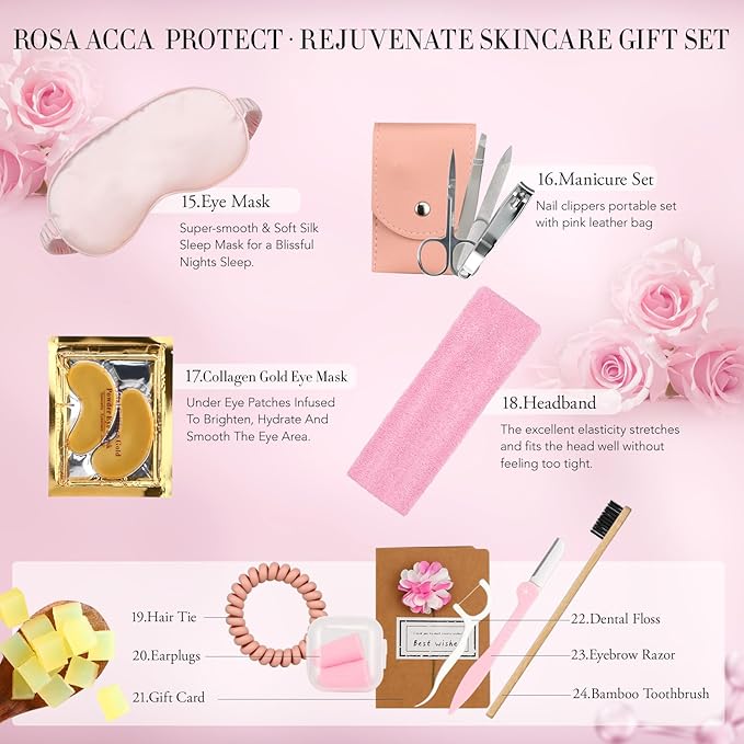 Mother's Day Gift, Spa Gifts 28pcs Rose Facial Skin Care Set for Women, Face Cream, Bath Oil, Serum, Shower Accessories - Bath and Body & Facial Kit - Birthday, Christmas, Valentine's, Bridal Shower-BrightBean Baby