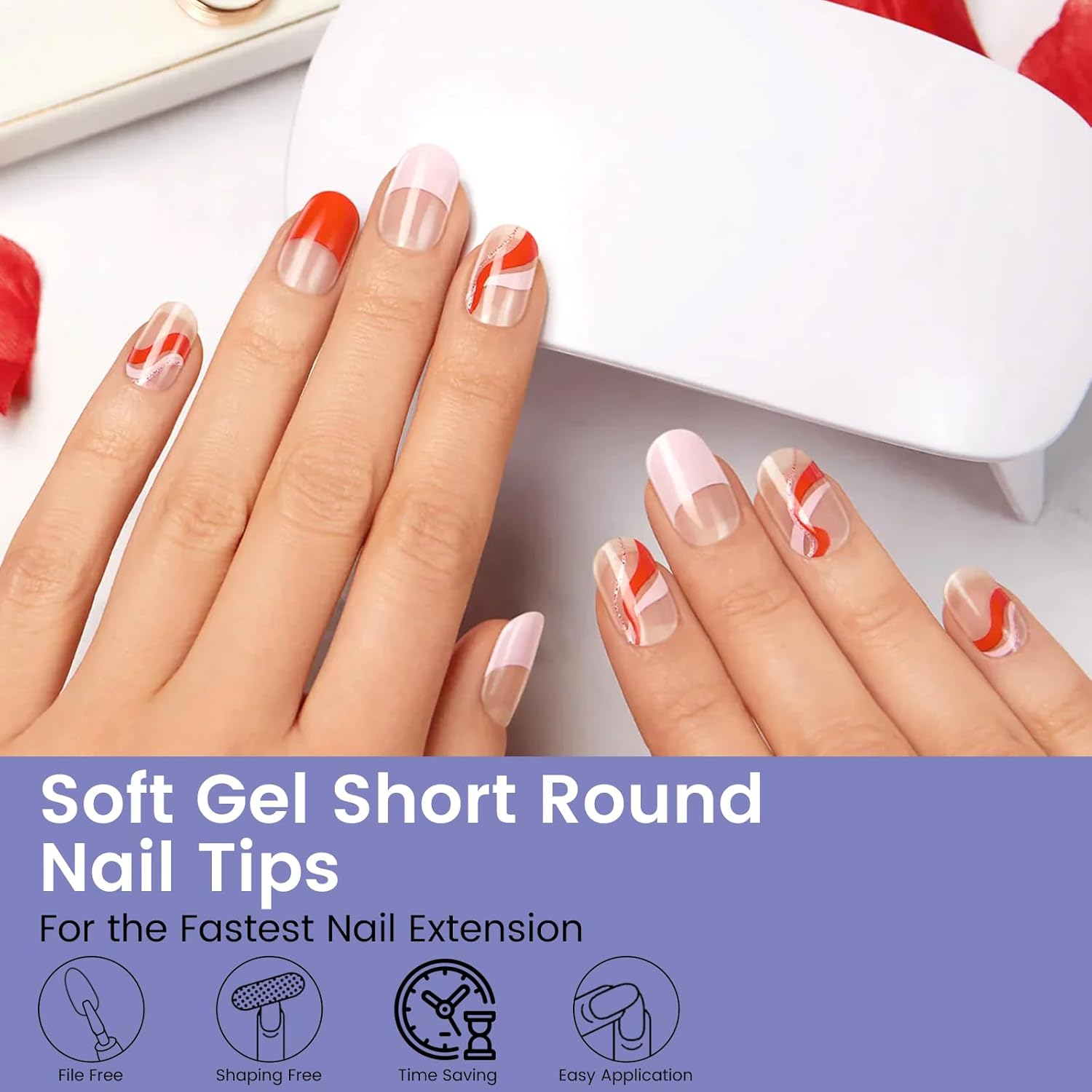 Short Oval Round Nail Tips, 240PCS Soft Gel Pre-shaped Half Matte Short Round Gel Nail Tips, 12 Sizes Full Cover Acrylic Press on Fake Nails for Nail Extension Art DIY Nail Salon-BrightBean Baby