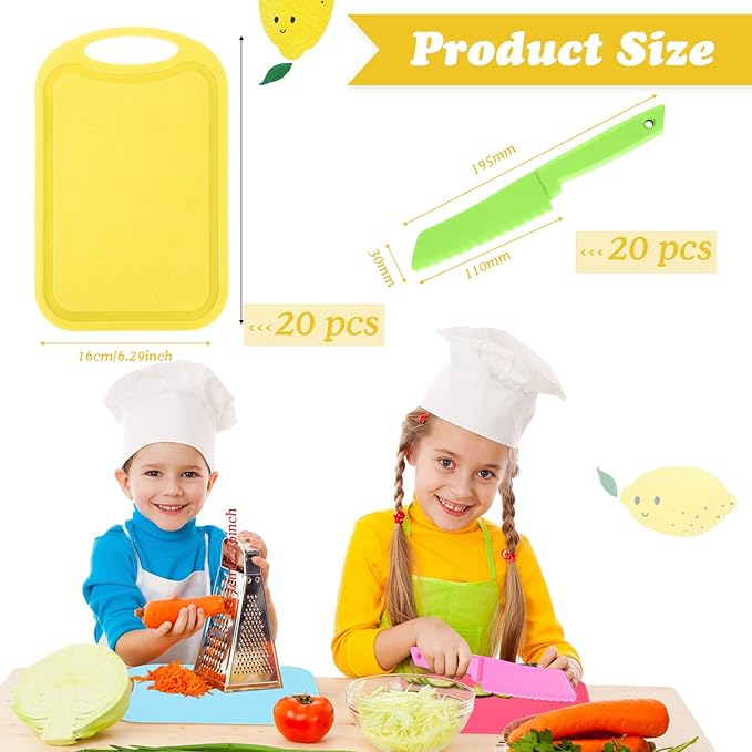 40 Pcs Kids Cutting Board and Knife Set Kids Plastic Safe Knives Toddler Cutting Board Colorful Toddler Cooking Utensils for Salad Fruit Vegetables