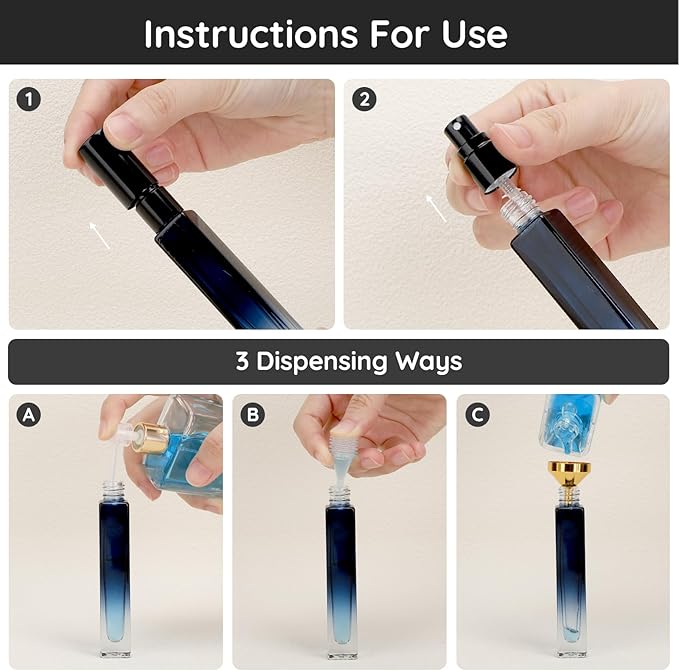 Segbeauty Travel Perfume Bottle, 5 Pack of 10ML Empty Refillable Glass Atomizer, Portable Cologne Dispenser Spray Bottle Travel Size Sample Bottles Sprayer Making Kit Gradient Blue-BrightBean Baby