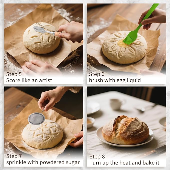 Bread Proofing Basket Set, Round 9 Inch and Oval 10 Inch Banneton Bread Bowl, Sourdough Bread Making Supplies Tools with Bread Lame, Danish Whisk, Bowl Scraper, Sourdough Scraper, Liners