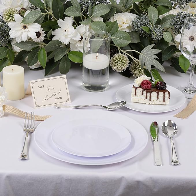 bUCLA 100PCS White Plastic Plates - Heavy Duty White Disposable for Wedding & Party, Include 50 Dinner 10 inch & 50 Dessert 7 inch