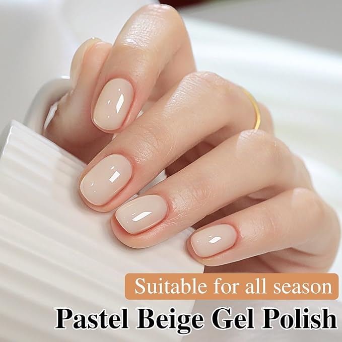 Double Rhythm 0.50 OZ Translucent Gel Polish Same Color Same Bottle Sheer Pastel Neutral Natural Milky 15 ML Jelly UV Nail Art DIY at Home (Beige-A1621)-BrightBean Baby