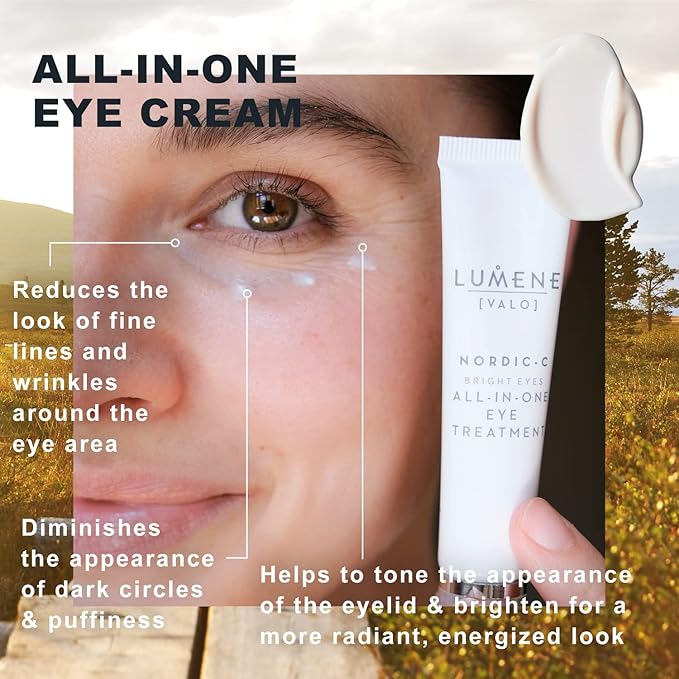 Lumene Bright Eyes All-In-One Eye Treatment - Eye Cream for Dark Circles and Puffiness - Hydrating Eye Cream with Vitamin C + Hyaluronic Acid - Fragrance-Free + Vegan (15mL)-BrightBean Baby