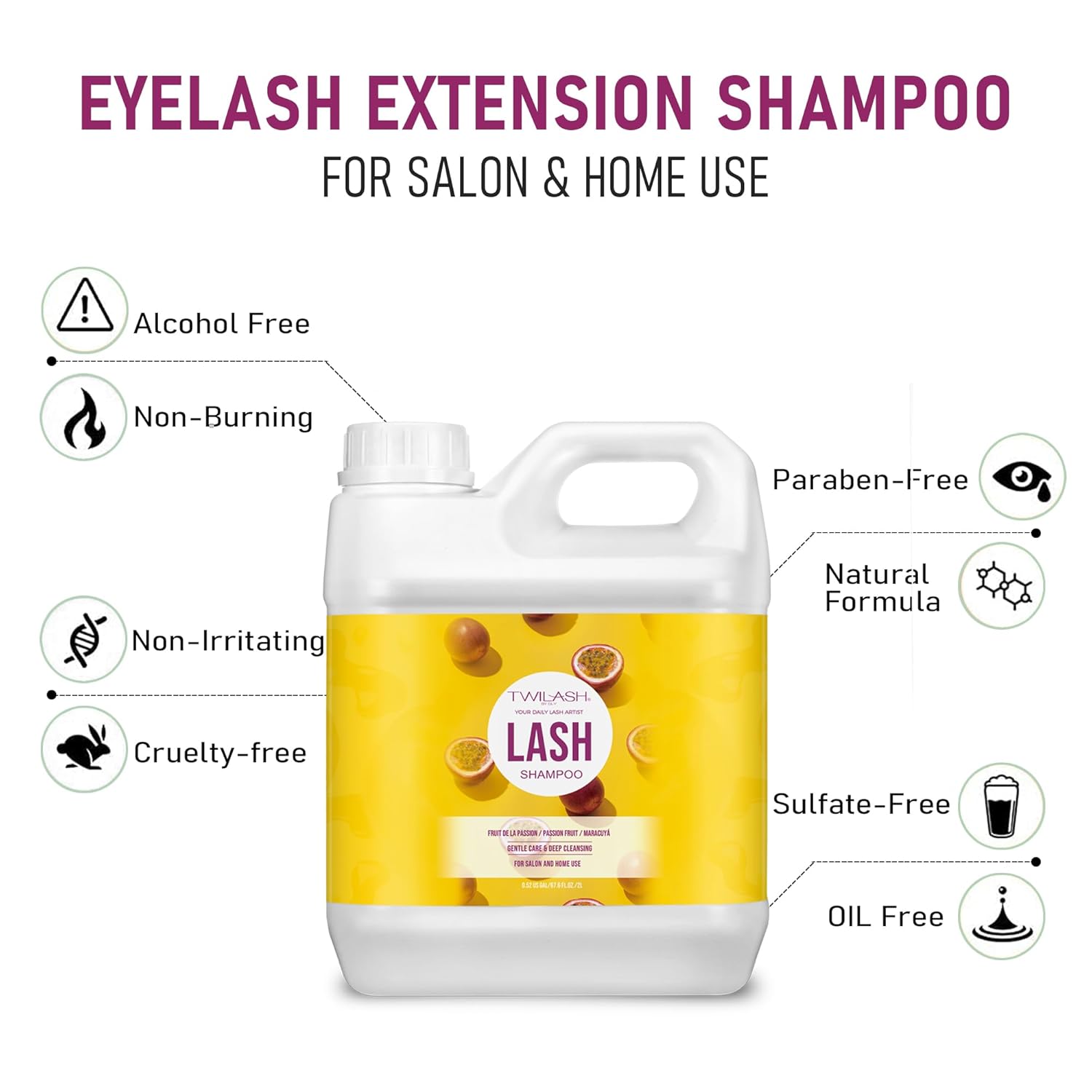 Lash Shampoo Bulk, Eyelash Cleanser for Extensions 2 Liters, Non-irritating or Burning Eyelid Foaming Cleanser for Professional Salon and Home Use (Passion Fruit-2L)-BrightBean Baby