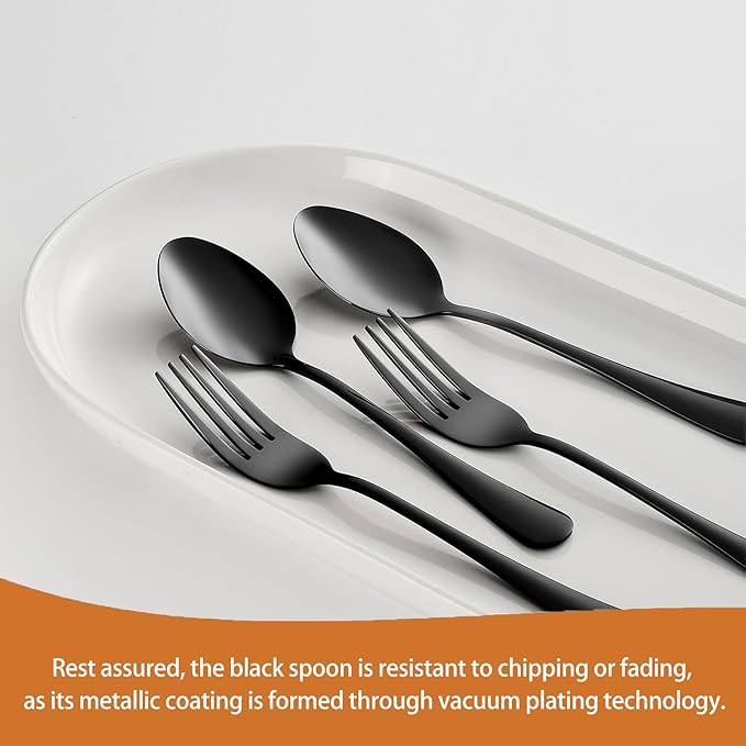 Black Spoons silverware teaspoons set of 12 dessert spoon 6.6inch Food-Grade stainless steel kitchen and dining table spoons (Black)