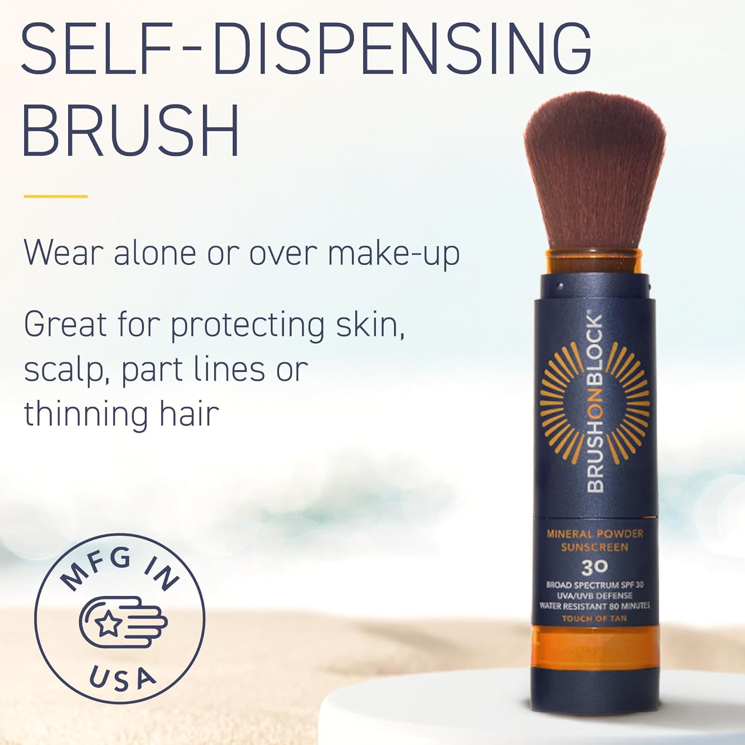 Brush On Block SPF 30 Mineral Powder Sunscreen, Touch of Tan, Refillable, Broad Spectrum, Water Resistant Face Protection, For All Skin Types, Subtle Hint of Color, Reef Friendly, Mfg in USA-BrightBean Baby