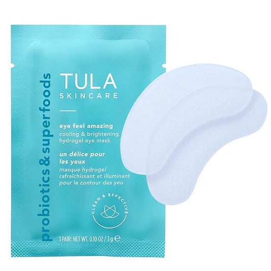 TULA Skin Care Eye Feel Amazing Cooling & Brightening Hydrogel Eye Masks - Fights Puffiness & Soothes Undereyes, Contains Hyaluronic Acid & Niacinamide, Caffeine & Chamomile, 4 packettes, 0.10 oz.-BrightBean Baby