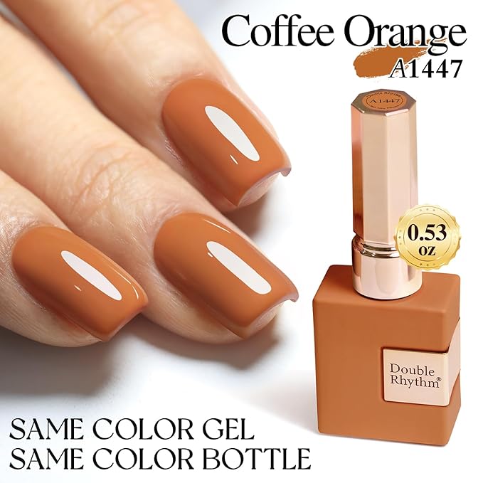 Double Rhythm Translucent Gel Polish Sheer Neutral Natural Light Milky Same Color Same Bottle 15ML Jelly UV Nail Polish Nail Art DIY at Home (Brown Orange-A1447)-BrightBean Baby