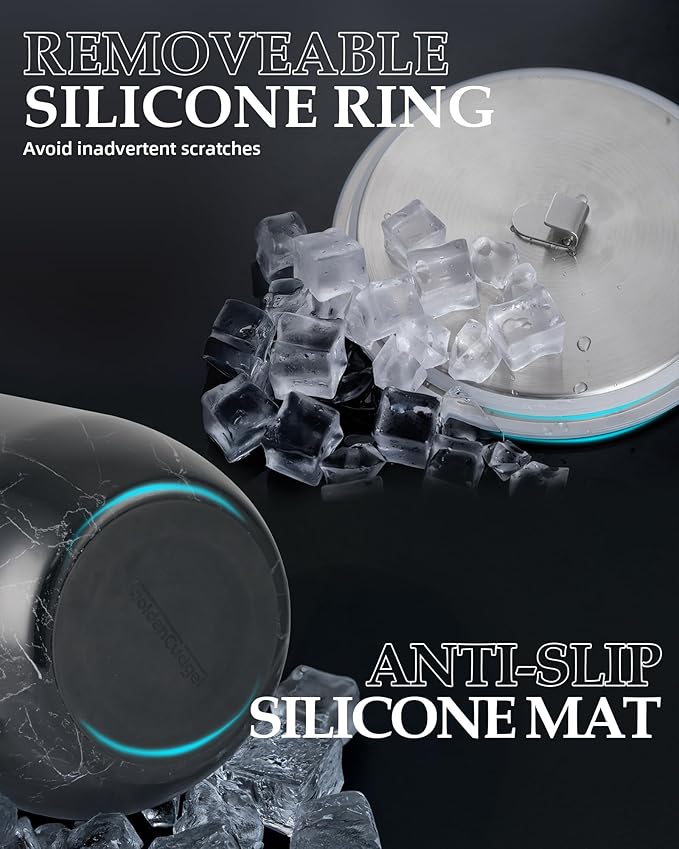 3 Liters Ice Bucket, Double Wall Stainless Steel, Insulated Ice Bucket, Including Strainer & Ice Cover Ice Tongs, Scoope,Black Marble