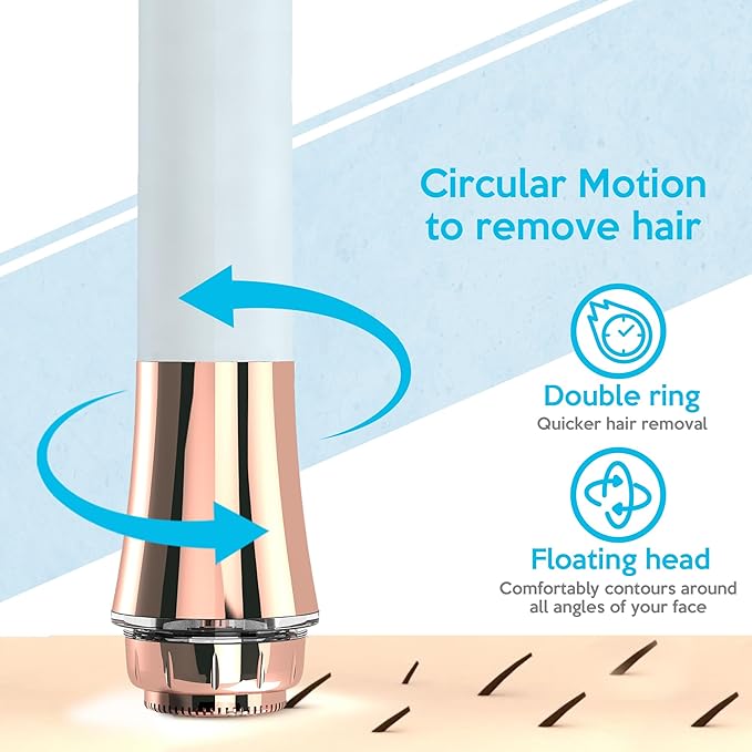 Facial Hair Remover for Women Painless Flawless Electric Razor Epilator Trimmer Shaver with 18K Gold-Plated, 16mm Dual Ring Floating Head, USB Rechargeable, 360° LED for Face Lip Hair Removal-BrightBean Baby