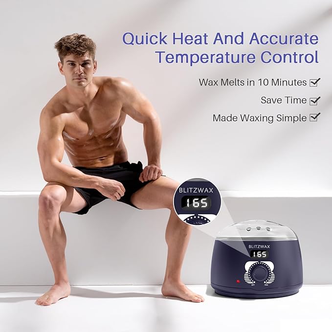 BLITZWAX Brazilian and Bikini Waxing Kit for Men, Hard Wax Warmer for Face, Legs, and Body, At Home Hair Removal Kit, Beginner Friendly, Quick Heating, 30 Nose Wax Sticks-BrightBean Baby