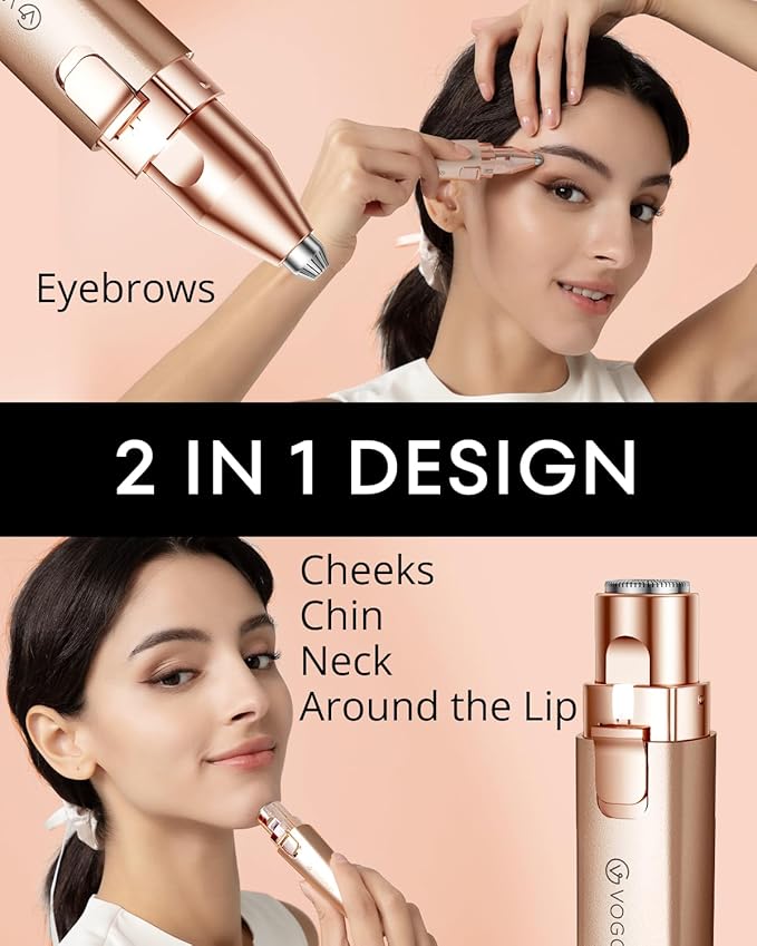 Rechargeable Facial Hair Removal for Women: 2-in-1 Electric Eyebrow and Facial Hair Removal Device - Suitable for eyebrows chin cheeks Features a built-in LED light-BrightBean Baby