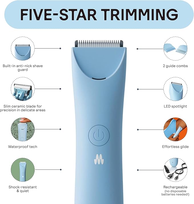 MERIDIAN Slimmer Trimmer – Electric Razor for Women, Bikini Line & Pubic Hair Trimmer, Rechargeable & Waterproof, Painless, Flawless Shave for Sensitive Skin, Gentle, Quiet & Travel-Friendly, Sky-BrightBean Baby