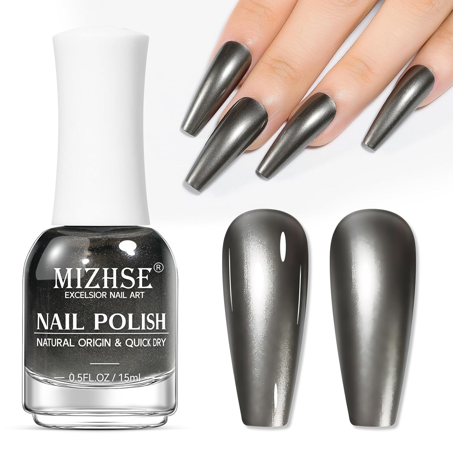 MIZHSE Dark Grey Mirror Nail Polish, Quick Dry Metallic Nail Polish, Air Dry Fast Chrome Nail Lacquer Black Oil-based Nail Art Manicure DIY Home-BrightBean Baby