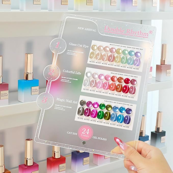 Double Rhythm 28Pcs 0.5Oz Glass Cat Eye Gel Nail Polish Set Same Color Same Bottle Soak Off Magnetic Jelly Gel Polish Kit Nail Art Manicure Salon DIY at Home (Nude Pink Blue Green-T24-10)-BrightBean Baby