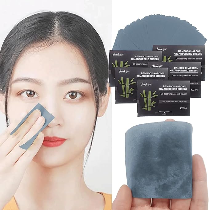 Natural Bamboo Charcoal Oil Absorbing Tissues - 6pk/600 Oil Blotting Sheets For Face, Oil Control Film, Oil Absorbing Sheets, Makeup Friendly-BrightBean Baby