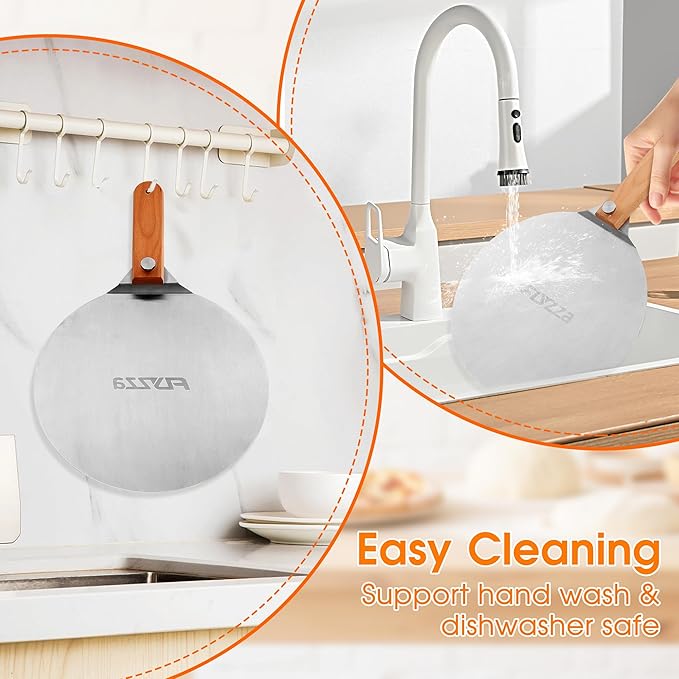 12 inch Stainless Pizza Peel for Large Oven, Pizza Spatula with Foldable Wood Handle for Indoor & Outdoor Pizza Oven Baking, Turing Peel for Pizza, Dough, Bread Pastry