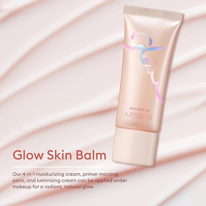 MISSHA Glow Skin Balm 0.68 fl oz/ 20ml, 4-in-1 Primer, Moisturizing Cream, Morning Pack, Luminizing Cream for a Flawless Natural Glow Glass Skin-BrightBean Baby
