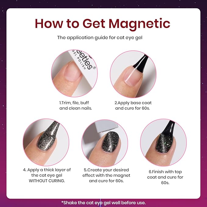 Beetles Cat Eye Gel Nail Polish Set 6 Colors Glitter Red Purple Blue Nail Polish with Magnet Spring Gel Polish Soak Off U V Led Gifts for Women Girls Salon DIY Home-BrightBean Baby