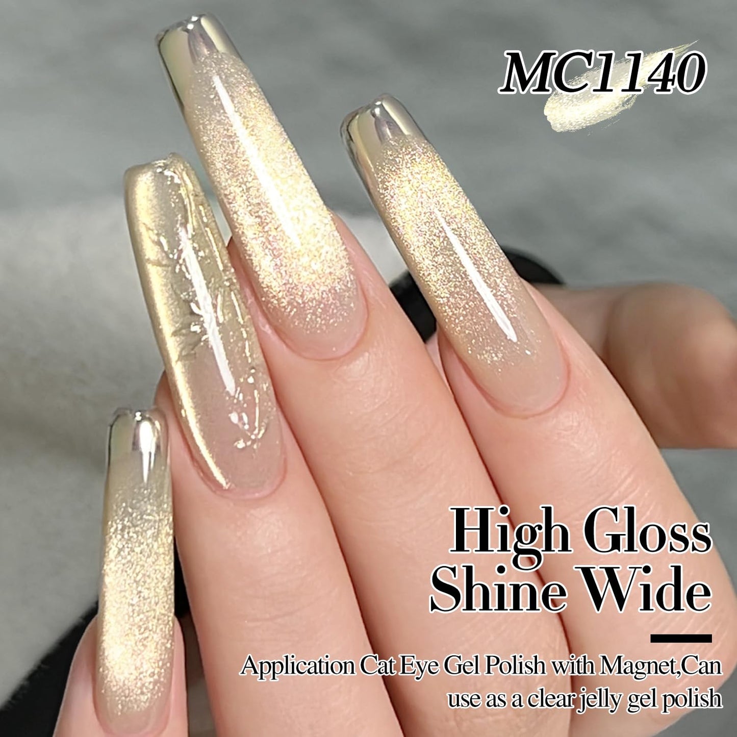 Double Rhythm Cat Eye Gel Polish with Magnet 15ML Ice Glass Holographic Glitter Shimmer Translucent Sheer Color Salon Soak Off Magnetic at Home (Gold-MC1140)-BrightBean Baby