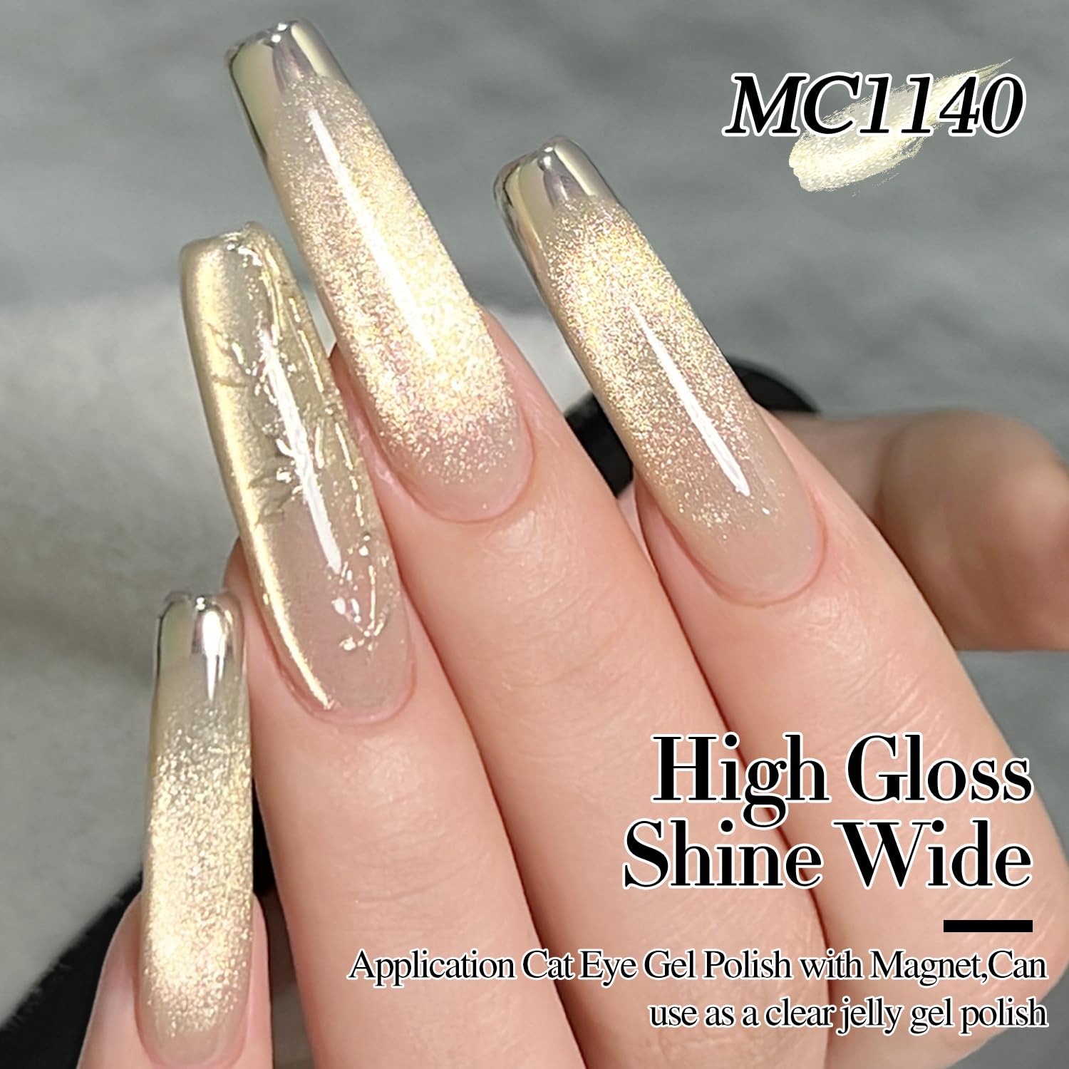 Double Rhythm Cat Eye Gel Polish with Magnet 15ML Ice Glass Holographic Glitter Shimmer Translucent Sheer Color Salon Soak Off Magnetic at Home (Gold-MC1140)-BrightBean Baby