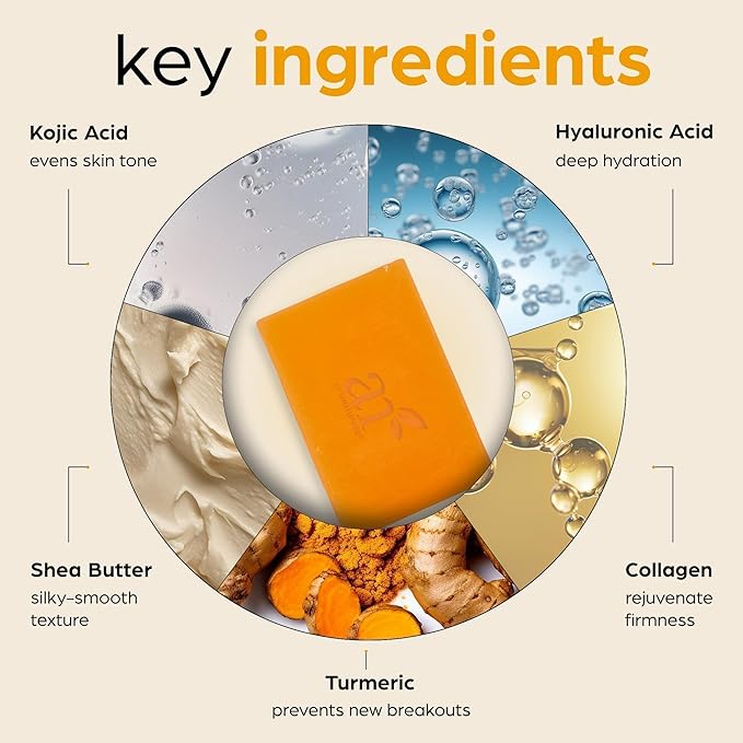 Kojic Acid Soap + African Net Sponge (2 pack X 142g Turmeric bars) Dark spot remover & Scars - Original Japanese Complex Vitamin C, Hyaluronic Acid, retinol, shea butter (Citrus)-BrightBean Baby