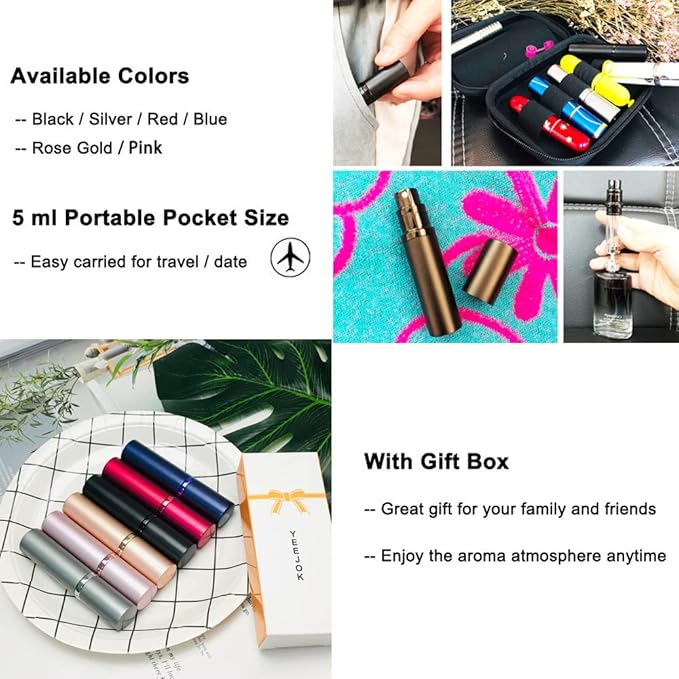 YEEJOK Travel Essentials for Women Men, Travel Perfume Bottles Refillable, Perfume Atomizer Spray Container, Mini Portable Easy Pump Refilled 5ml Bottle for Flying,Purse,Vaction Essentials-BrightBean Baby