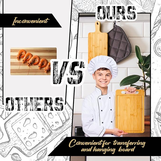 Nuenen 30 Pcs Bulk Wood Cutting Board with Handle 12 x 7.8 Inch Acacia Bamboo Wooden Kitchen Serving Chopping Boards for Pizza, Bread, Charcuterie, Fruit, Vegetables (Bamboo)