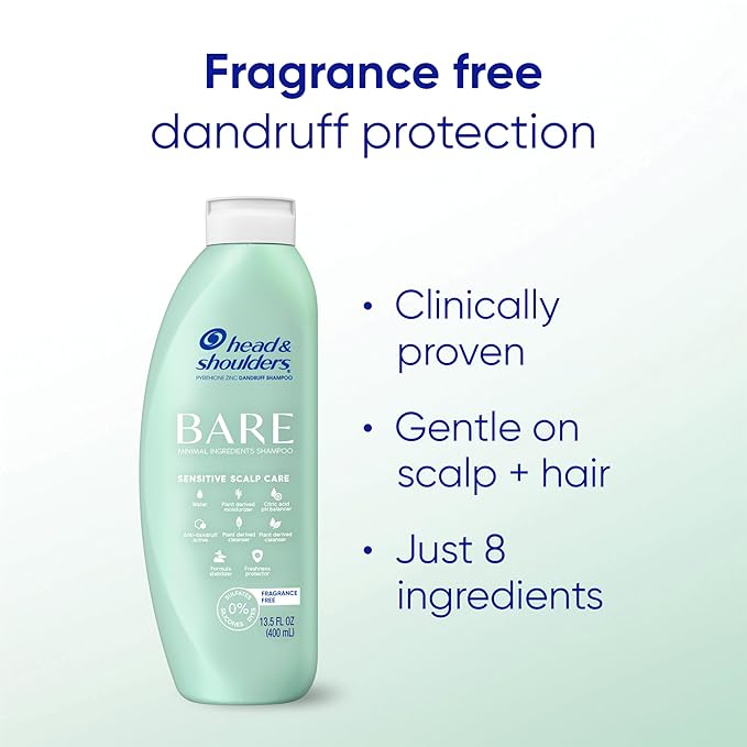 Head & Shoulders BARE Dandruff Shampoo Twin Pack, Fragrance-Free, Sensitive Scalp Care, Sulfate-Free, Silicone-Free, Dye-Free, Eco-Friendly Bottles, Safe for All Hair Types, 13.5 Fl Oz Each (Set of 2)-BrightBean Baby