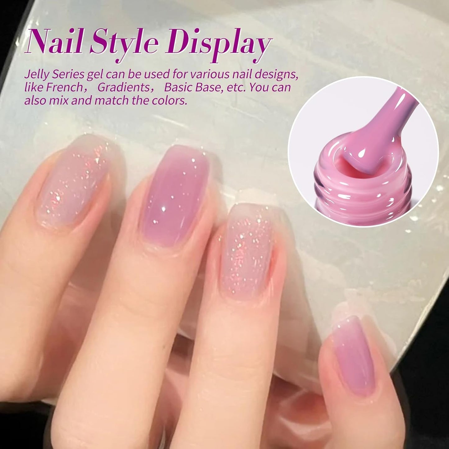 BORN PRETTY Jelly Purple Gel Nail Polish Transparent Sheer Pink Grape Purple Shimmer Glitter Jelly Gel Polsih Nail Art Manicure DIY at Home 6PCS-BrightBean Baby