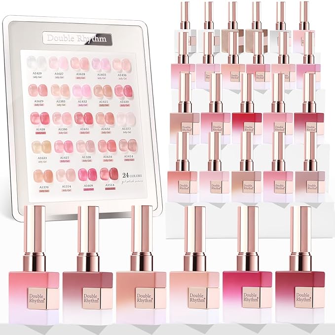 Double Rhythm 28Pcs 0.5Oz Gel Nail Polish Set Same Color Same Bottle Soak Off Gel Polish Kit Nail Art Manicure Salon DIY at Home for Women (Jelly Sheer Clear Collection-T24-8)-BrightBean Baby