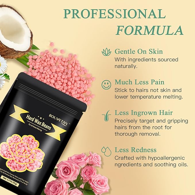 1.3Lb/21oz Hard Wax Beads for Hair Removal, Bouvetean Wax Beans for Bikini, Eyebrow, Face, Legs, Full Body Sensitive Skin Waxing with 10pcs Wax Spatulas (Pack of 6)-BrightBean Baby