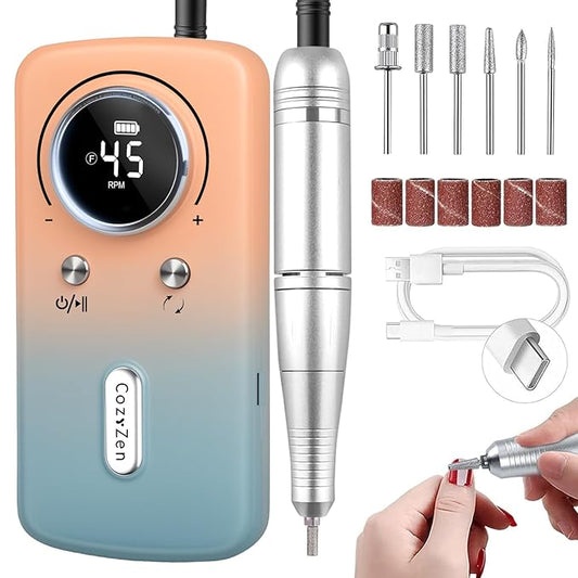 CozyZen Cordless Nail Drill Professional: 45000 RPM Rechargeable Electric Nail File Kit, Portable & Low Noise for Acrylic, Gel Nails, Manicure & Pedicure - Salon & Home Use-BrightBean Baby