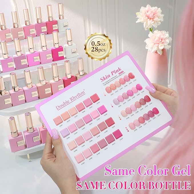 Double Rhythm 28Pcs 0.5Oz Gel Nail Polish Set Same Color Same Bottle Soak Off Gel Polish Kit Nail Art Manicure Salon DIY at Home for Women (Neutral Skin Pink Nude Collection-T24-12)-BrightBean Baby