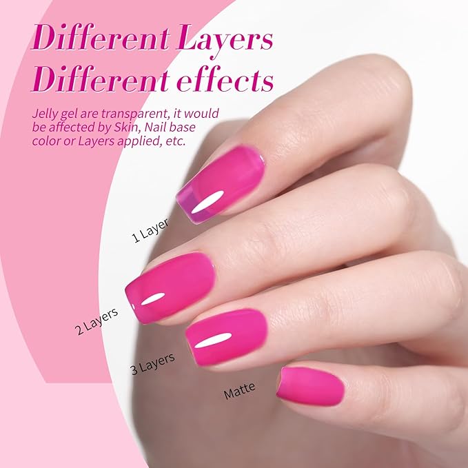 Born Pretty Gel Nail Polish Pink Series,Jelly Transparent Gel Polish, Cat Magnetic Eye,Holographic Glitter Hot Pink Nude Gel Polish for Salon Manicure and Nail Art DIY at Home 6 Colors-BrightBean Baby