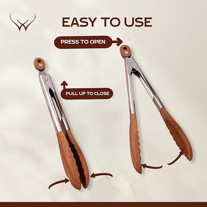 Walnut Wooden Tongs for Cooking - Premium Kitchen Set and Kitchen Utensils Tool, Heat-Resistant and Durable, Ideal Tongs for Cooking, Grilling, and Serving, Ergonomic Kitchen Tongs Design for Comfort
